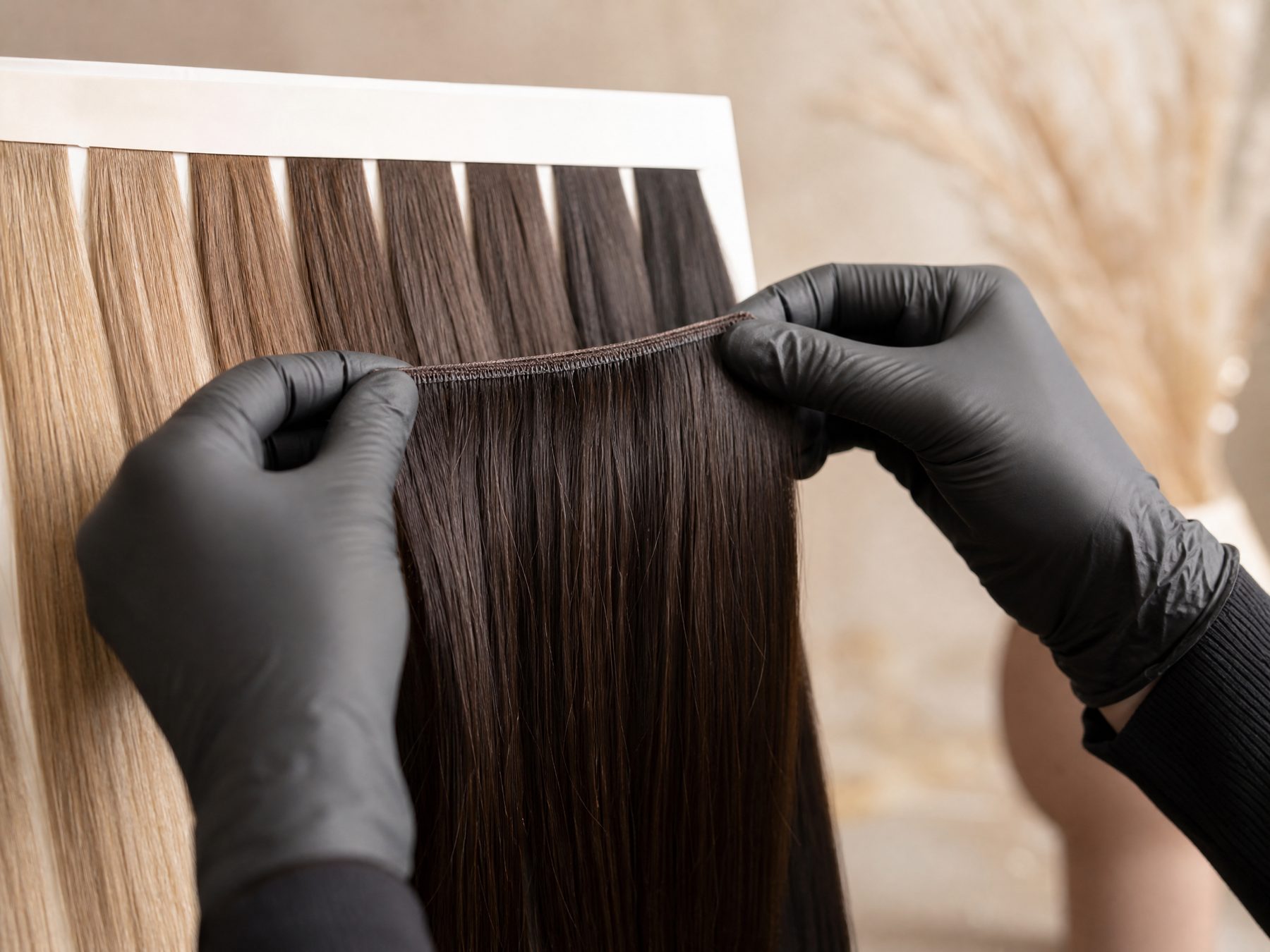 Sorgfältig abgestimmte Haarsträhnen als Sinnbild für eine mögliche Einarbeitung bei feinem Haar